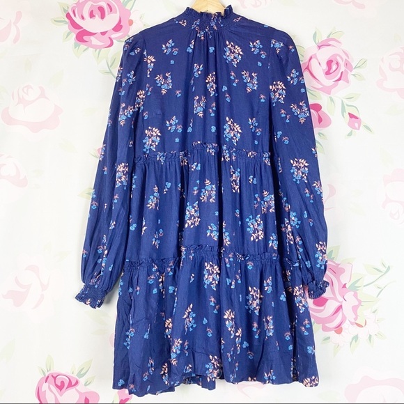 Free People Dresses & Skirts - NEW Free People Petit Fours Indigo Blue Floral Linen Mini Dress M